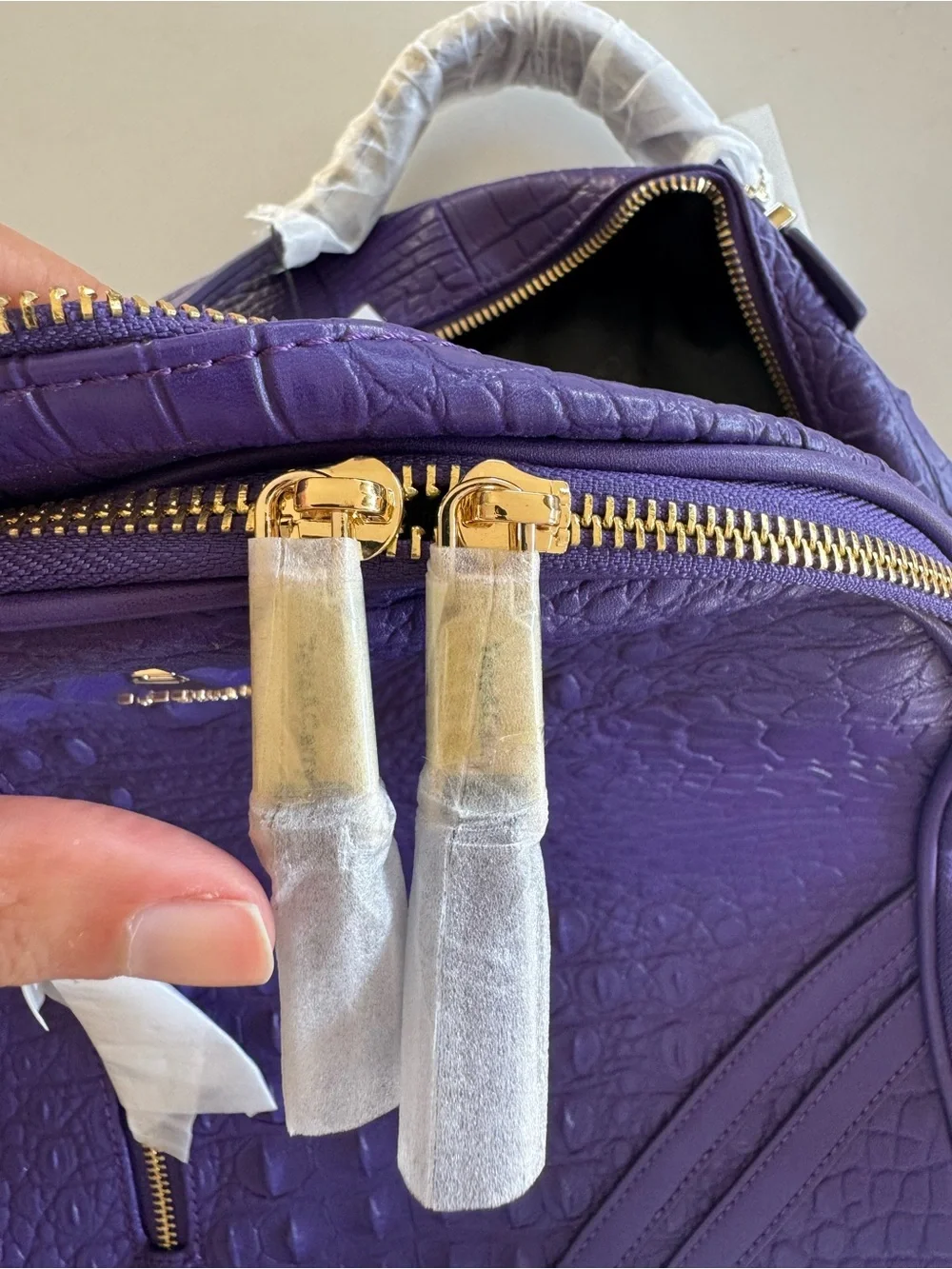 Tote&Carry Purple Croc Embossed Backpack Duffle Bag Set Weekender Travel NWT